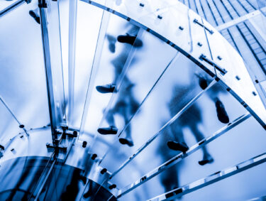 Dark blue tint on glass staircase